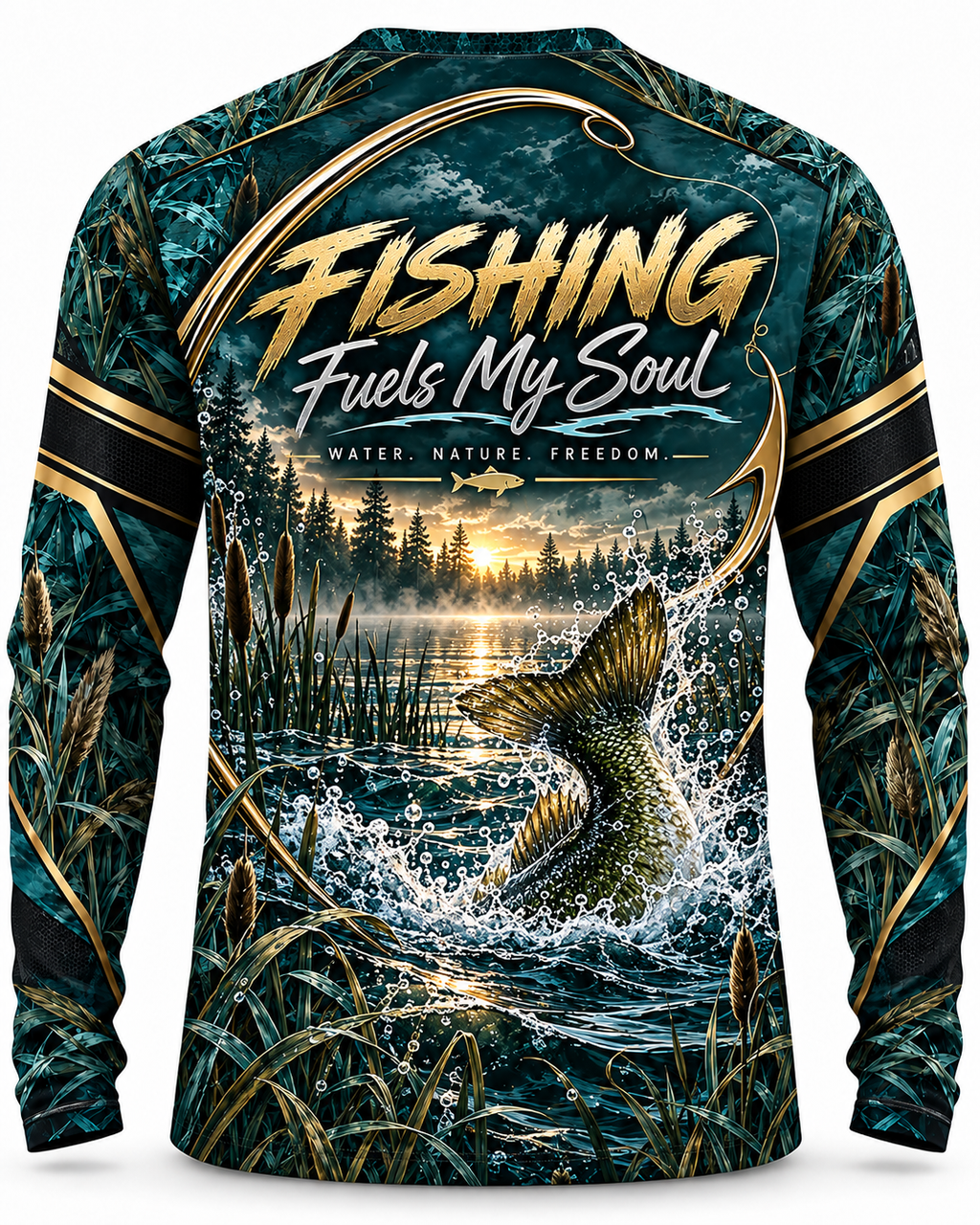 Born to Fish Performance Fishing Long Sleeve T-Shirt - UV Protection Long Sleeve