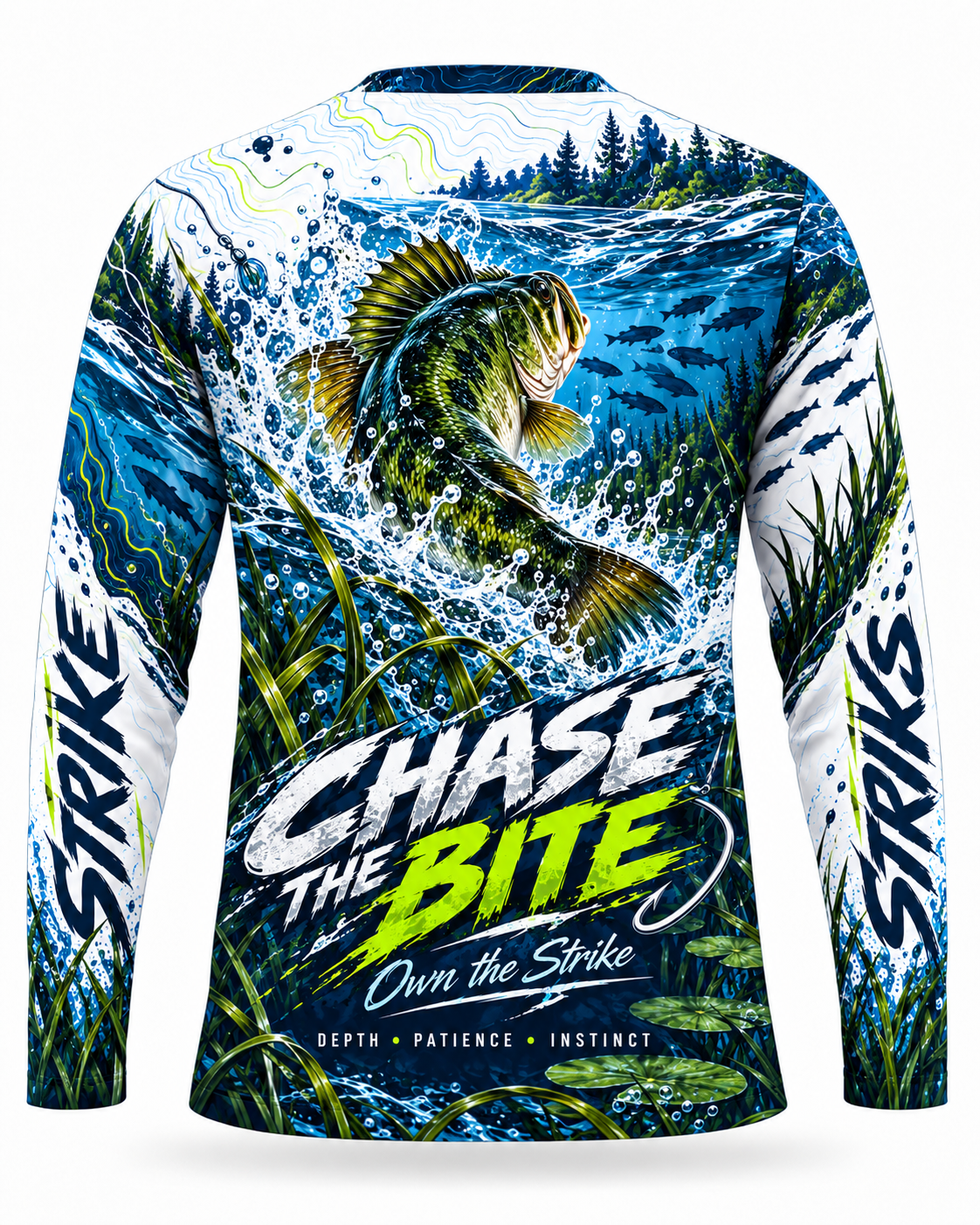 Strike Zone Bass Fishing Long Sleeve Shirt Built for the Bite - UV Protection Long Sleeve