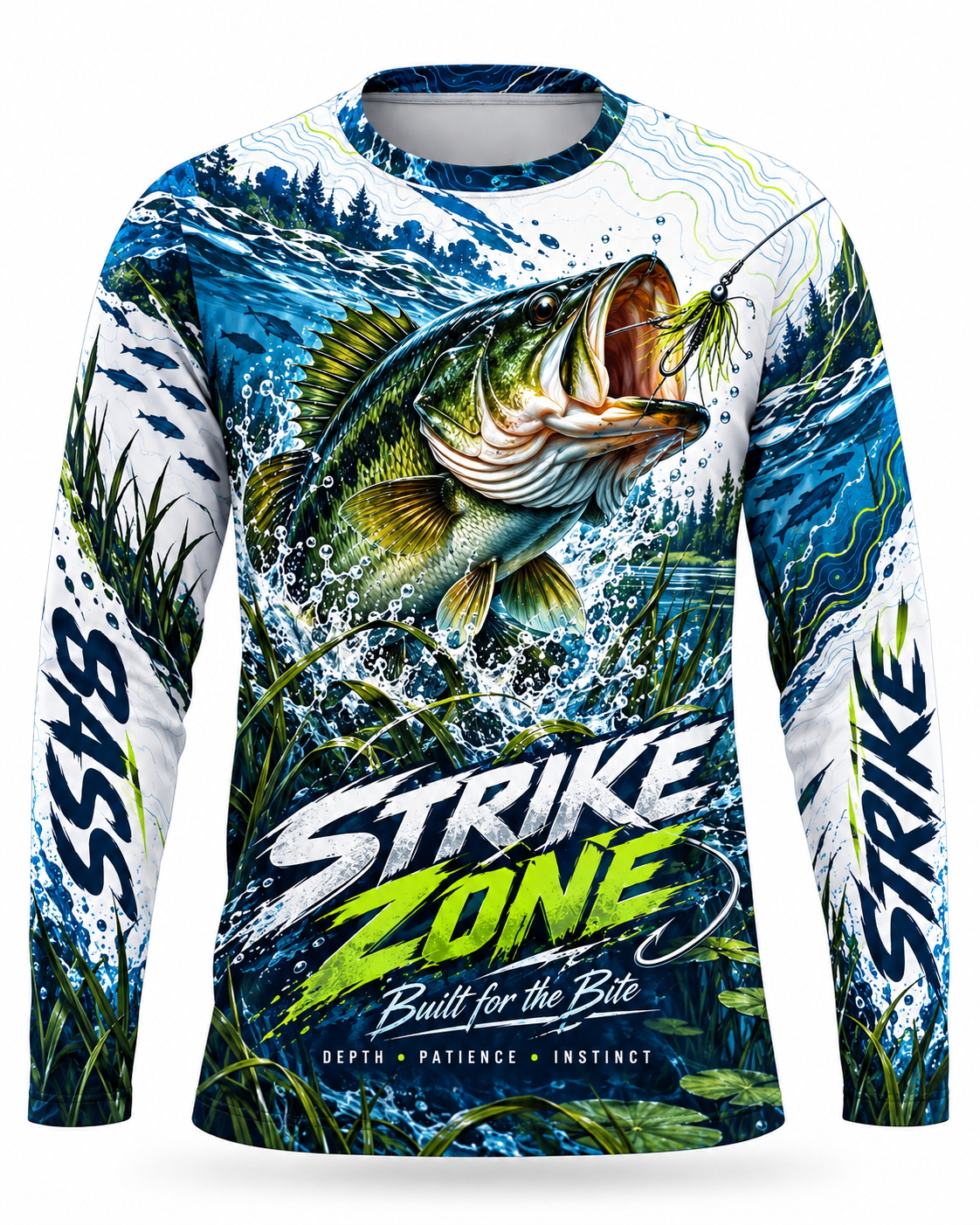 Strike Zone Bass Fishing Long Sleeve Shirt Built for the Bite - UV Protection Long Sleeve