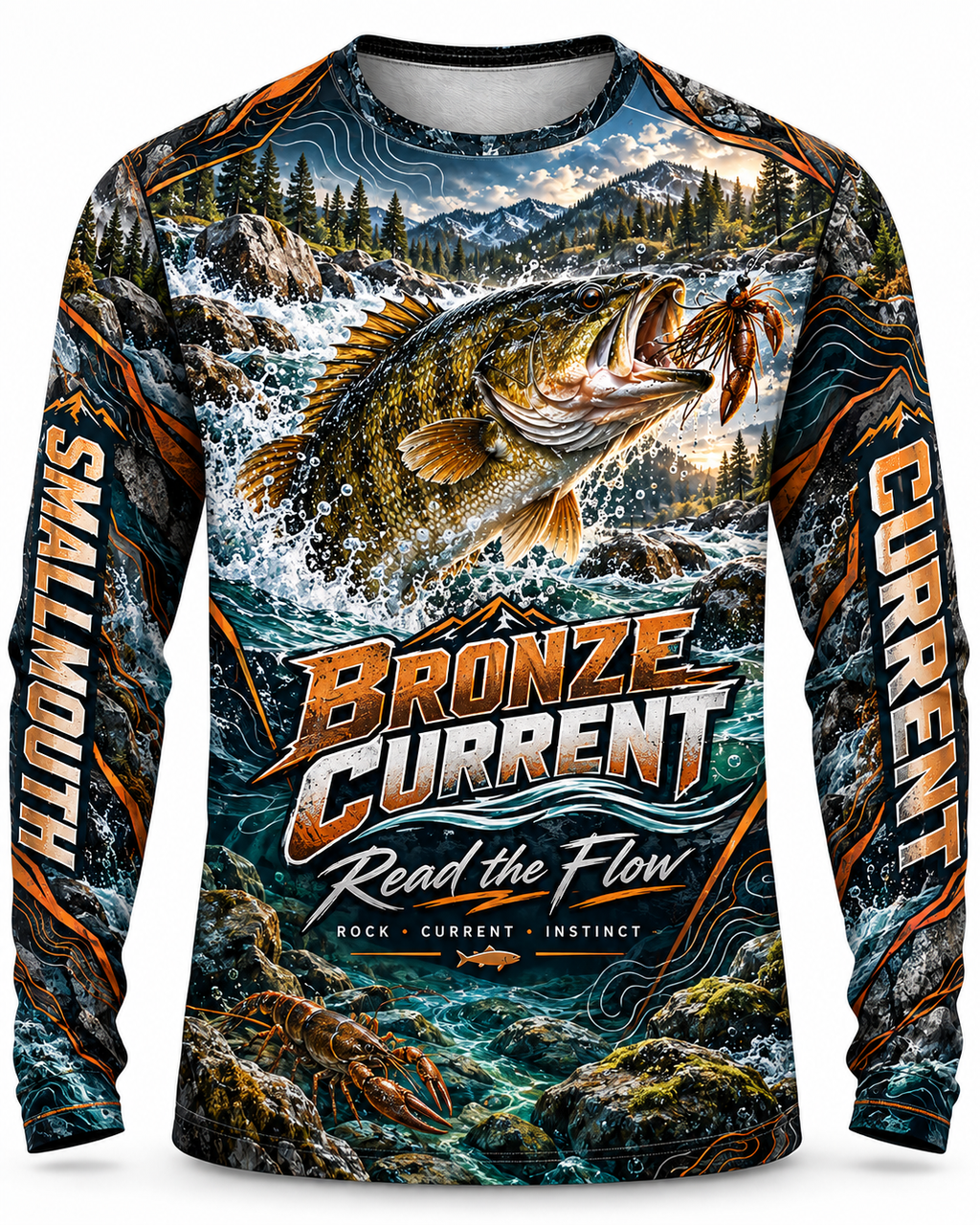 Bronze Current Smallmouth Fishing Long Sleeve Shirt - UV Protection Long Sleeve