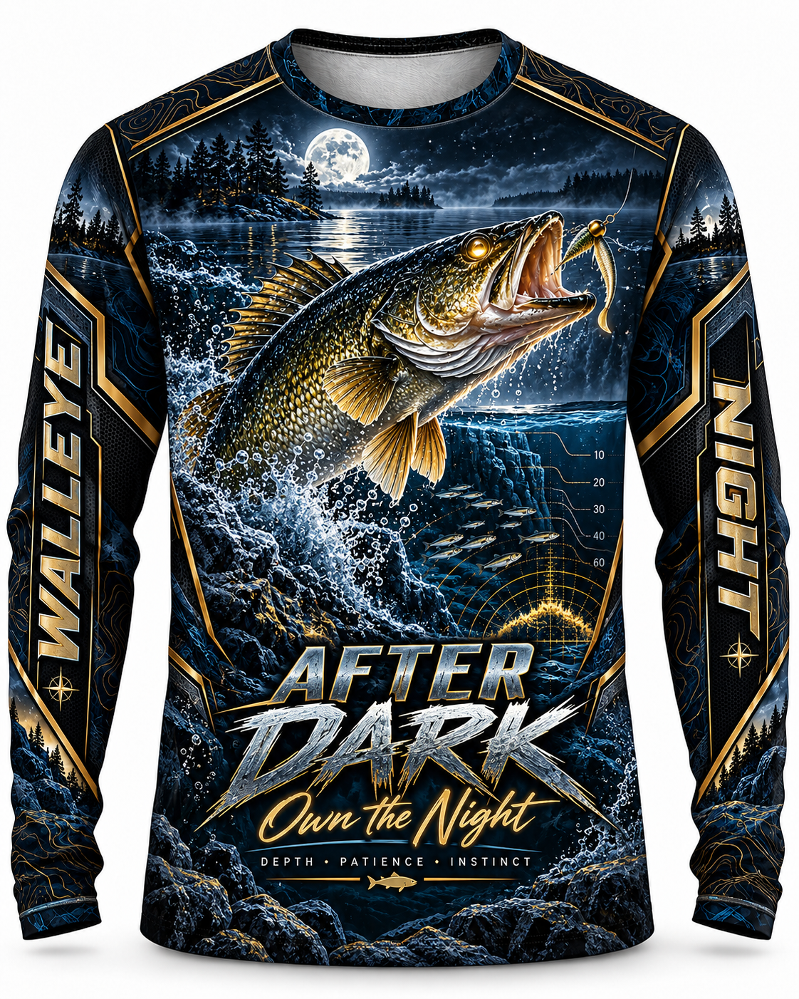 After Dark Walleye Night Fishing Long Sleeve Shirt - UV Protection Long Sleeve