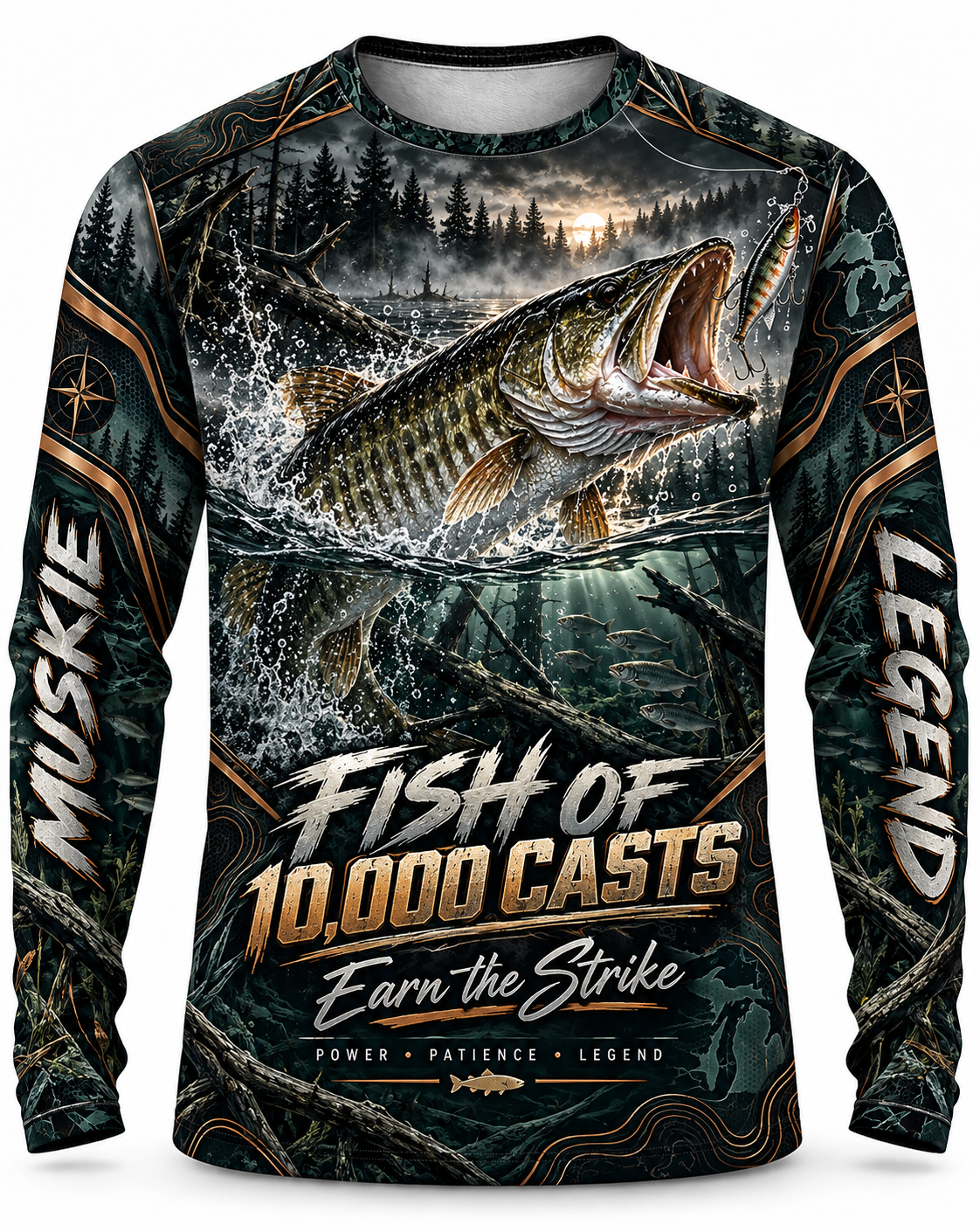 Muskie Legend Fish of 10,000 Casts Long Sleeve Shirt - UV Protection Long Sleeve