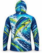 Mahi Mahi Tropical Wave Mask Hoodie Fishing Shirt