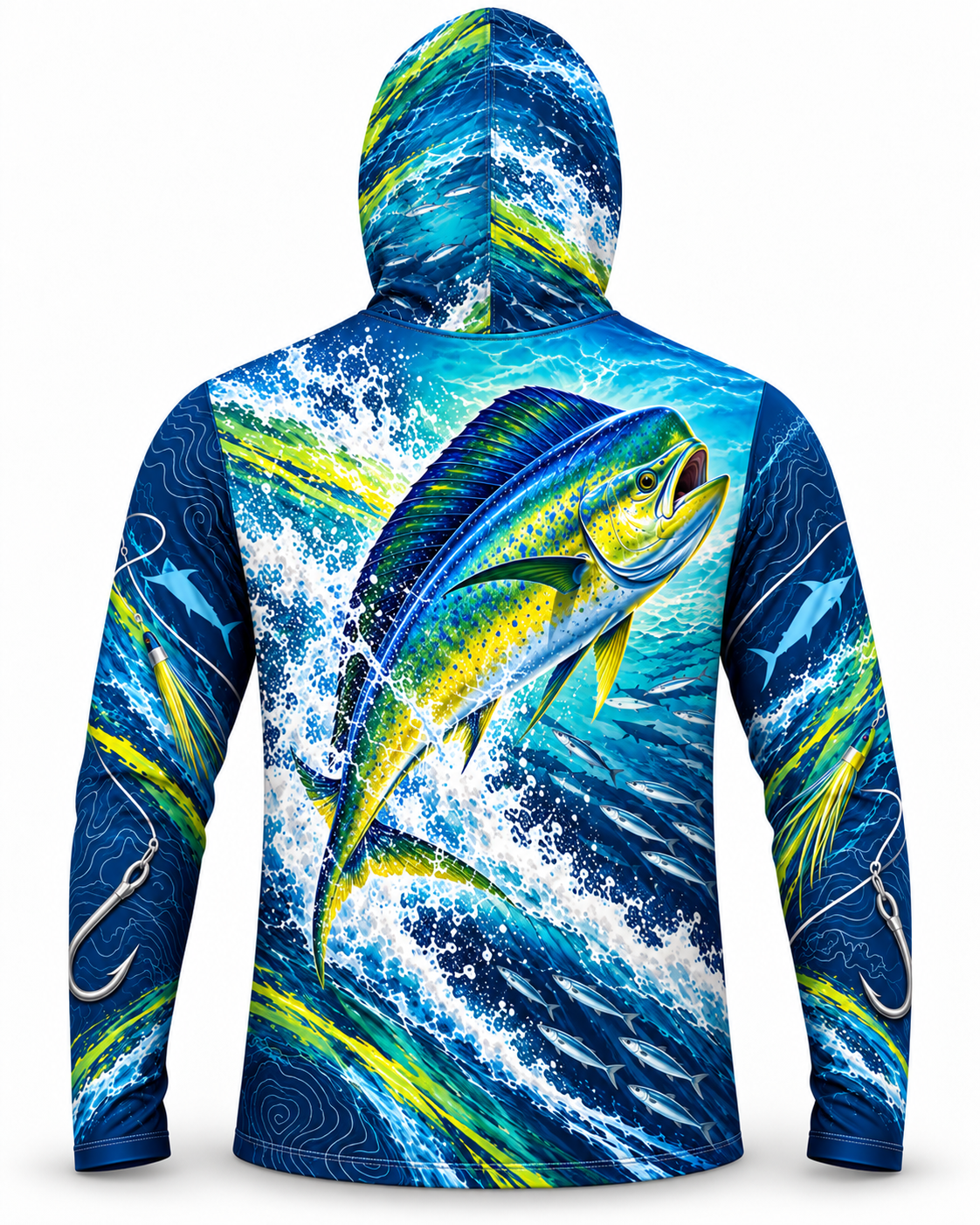 Mahi Mahi Tropical Wave Mask Hoodie Fishing Shirt