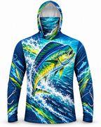 Mahi Mahi Tropical Wave Mask Hoodie Fishing Shirt