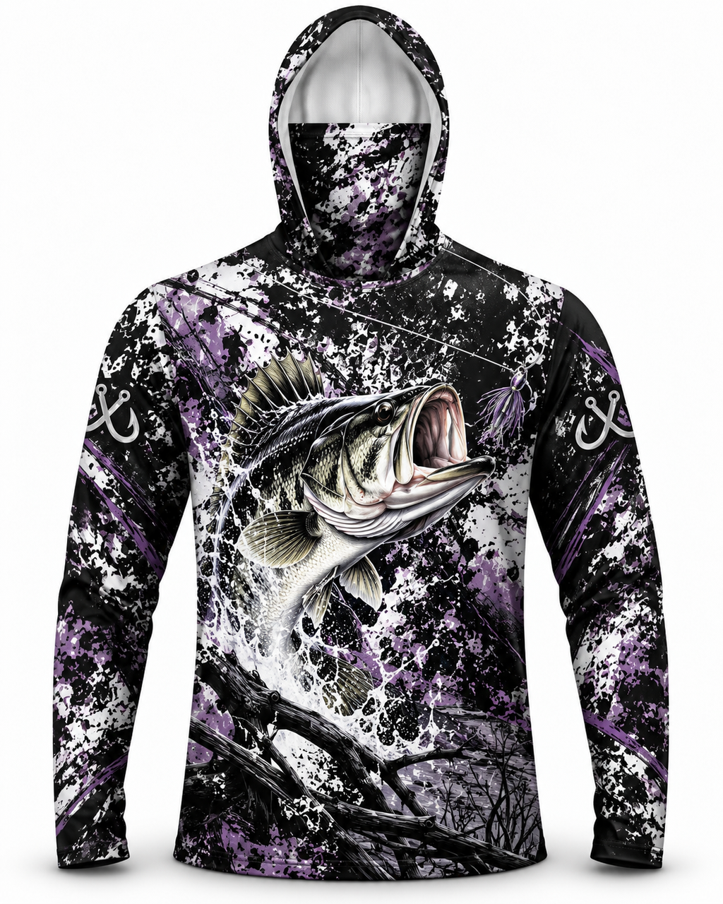 Largemouth Bass Gothic Splash Performance Integrated Hooded Shirt