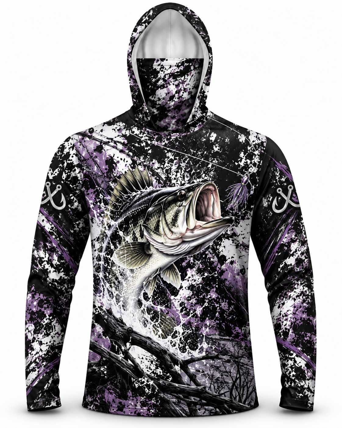 Largemouth Bass Gothic Splash Performance Integrated Hooded Shirt