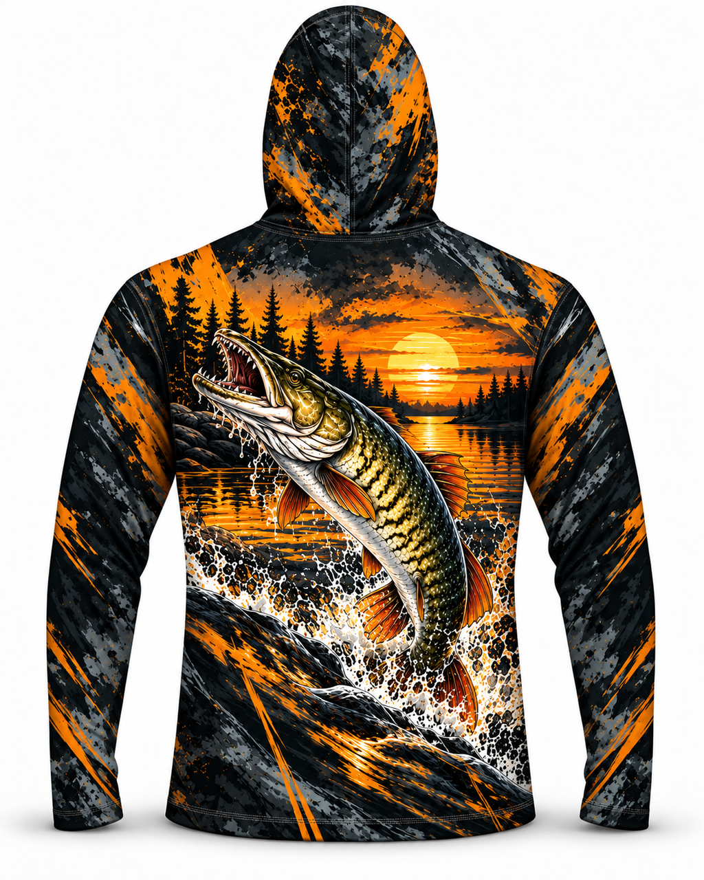 Northern Pike Sunset Glow Born To Fish Face Mask Hoodie