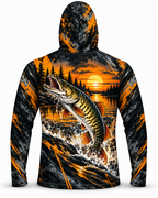 Northern Pike Sunset Glow Born To Fish Face Mask Hoodie