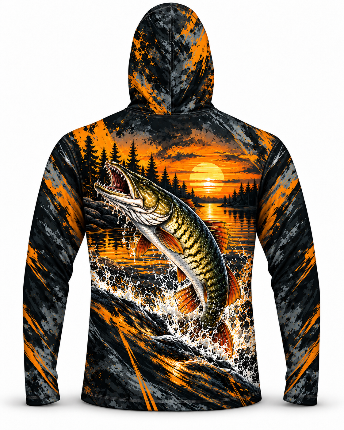 Northern Pike Sunset Glow Born To Fish Face Mask Hoodie