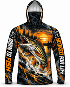 Northern Pike Sunset Glow Born To Fish Face Mask Hoodie
