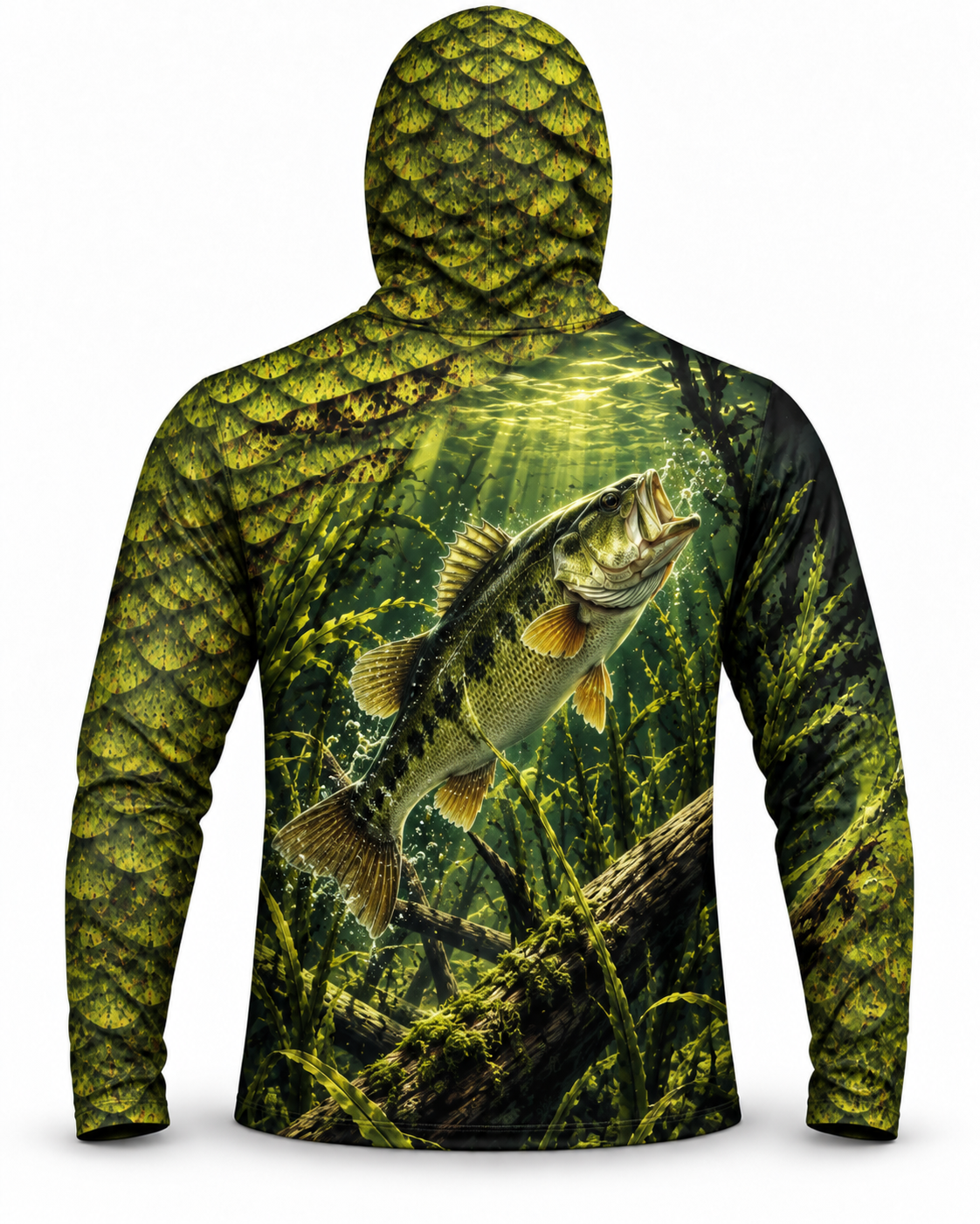 Bass Fishing Mossy Aquatic Habitat UV Protection Hoodie