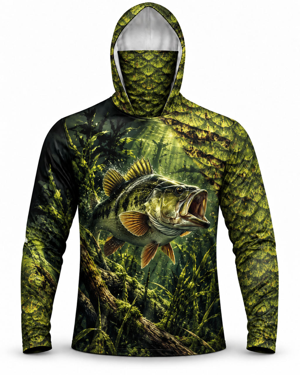 Bass Fishing Mossy Aquatic Habitat UV Protection Hoodie