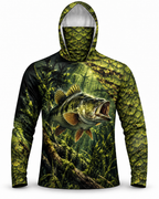 Bass Fishing Mossy Aquatic Habitat UV Protection Hoodie