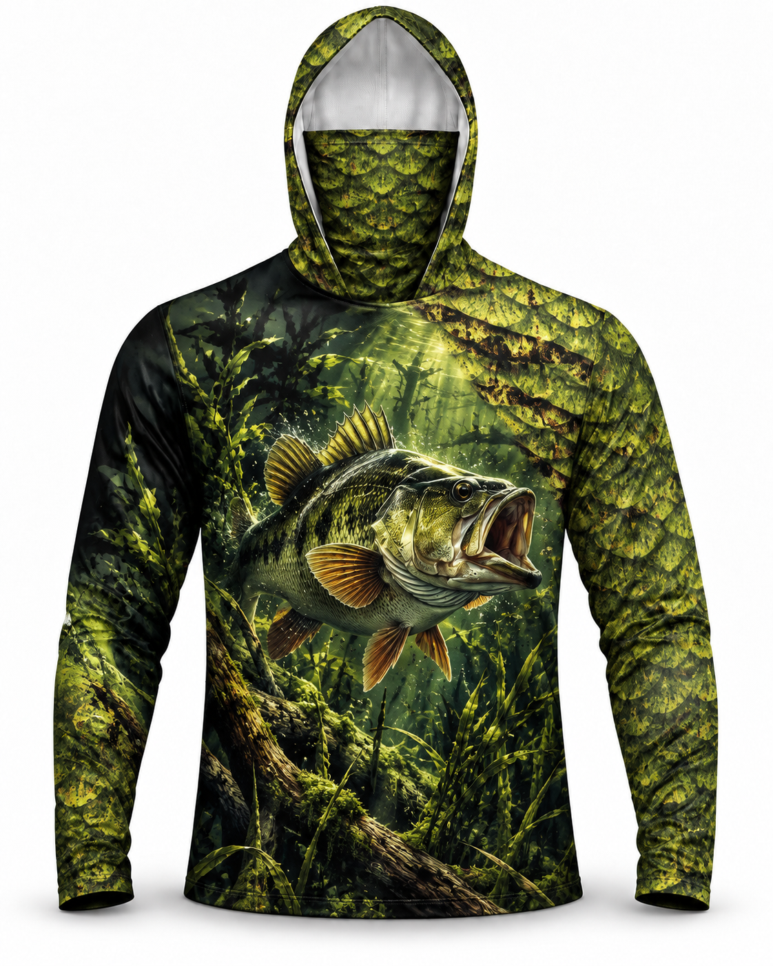 Bass Fishing Mossy Aquatic Habitat UV Protection Hoodie