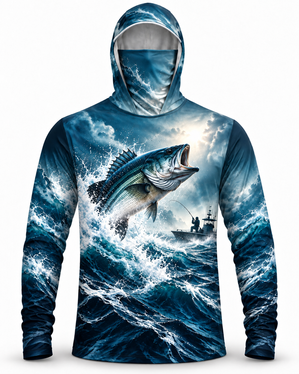 Largemouth Bass Ocean Storm Leap Performance Mask Hoodie