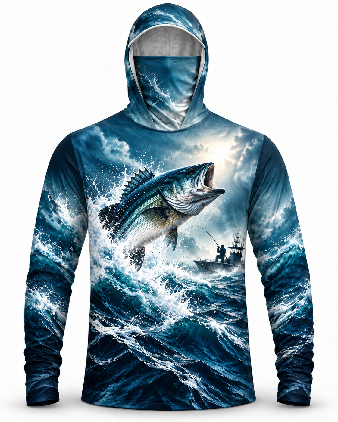Largemouth Bass Ocean Storm Leap Performance Mask Hoodie