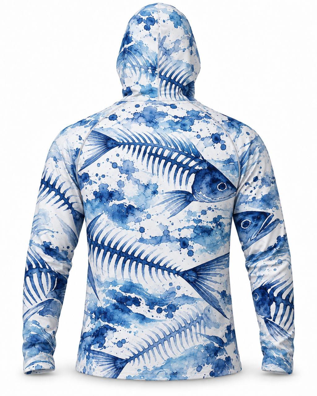 Blue Watercolor Fish Skeleton Artistic Performance Mask Hoodie
