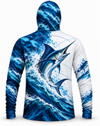 Blue Marlin Split Wave Contrast Face Mask Fishing Hoodie