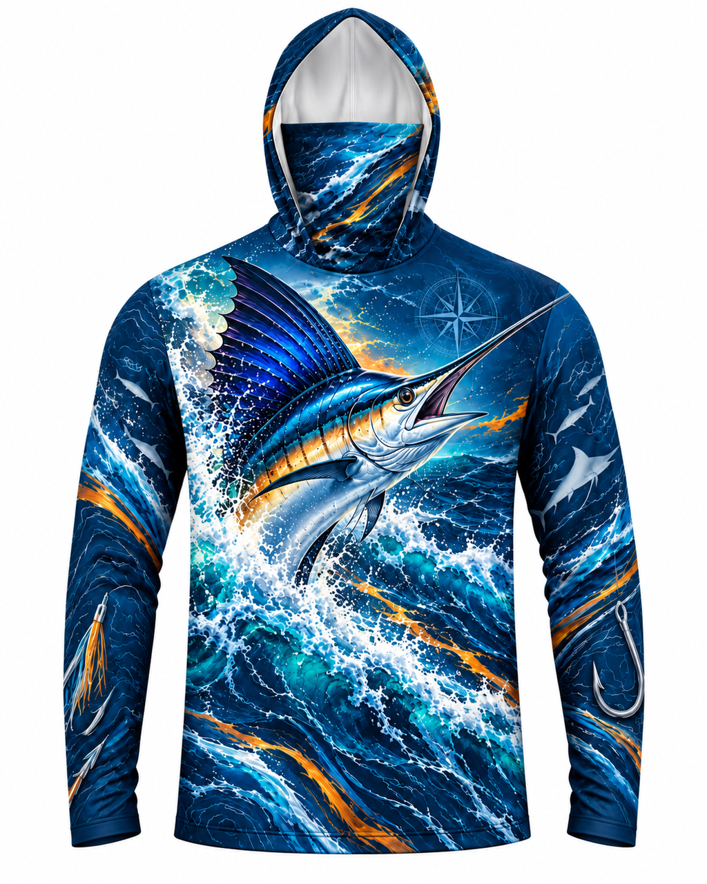 Sailfish Blue Wave UV Protection Sun Mask Hoodie Long Sleeve Top